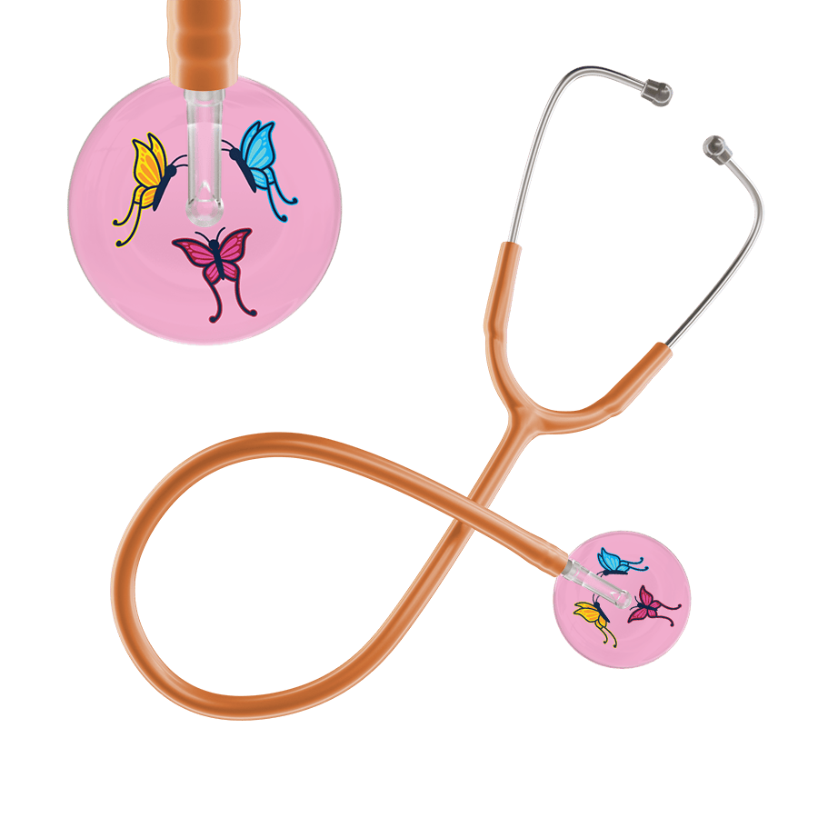 Ultrascope Single Stethoscope Light Pink Butterflies / Pediatric / Caramel Light Butterflies Stethoscope