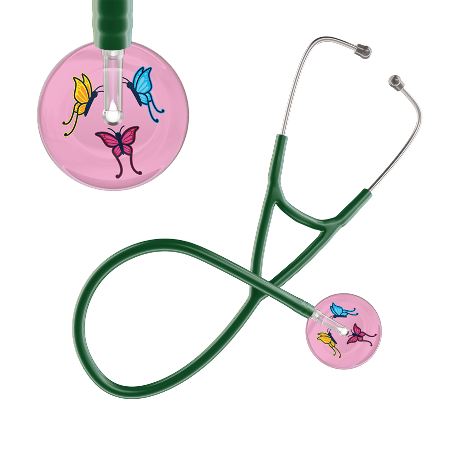 Ultrascope Single Stethoscope Light Pink Butterflies / Adult / Dark Green Light Butterflies Cardiology Stethoscope