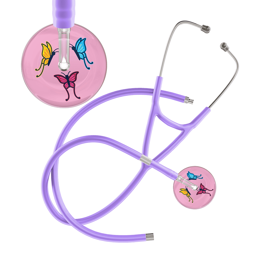 Ultrascope Single Stethoscope Light Pink Butterflies / Adult / Lavender Extended Tubing Light Butterflies Cardiology Stethoscope