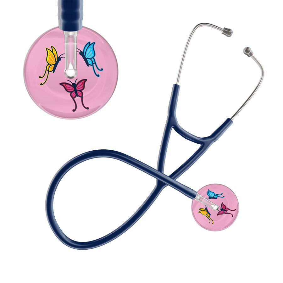 Ultrascope Single Stethoscope Light Pink Butterflies / Adult / Navy Light Butterflies Cardiology Stethoscope