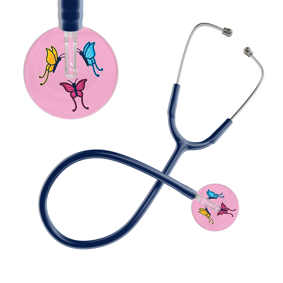 Ultrascope Single Stethoscope Light Pink Butterflies / Adult / Navy Light Butterflies Stethoscope