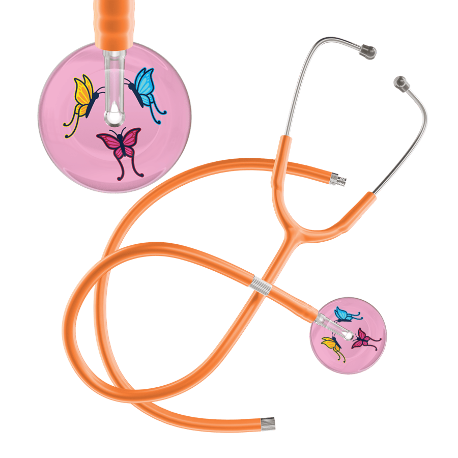 Ultrascope Single Stethoscope Light Pink Butterflies / Adult / Orange Extended Tubing Light Butterflies Stethoscope