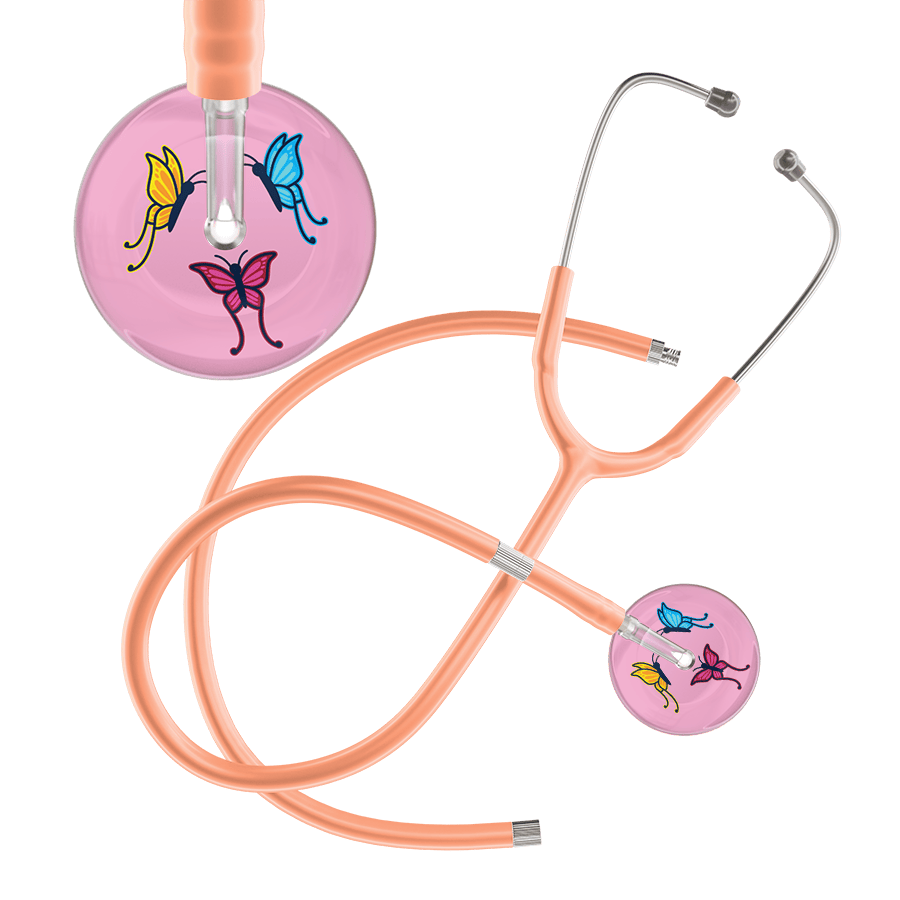 Ultrascope Single Stethoscope Light Pink Butterflies / Adult / Peach Extended Tubing Light Butterflies Stethoscope