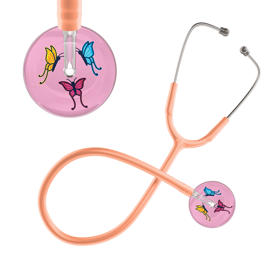 Ultrascope Single Stethoscope Light Pink Butterflies / Adult / Peach Light Butterflies Stethoscope