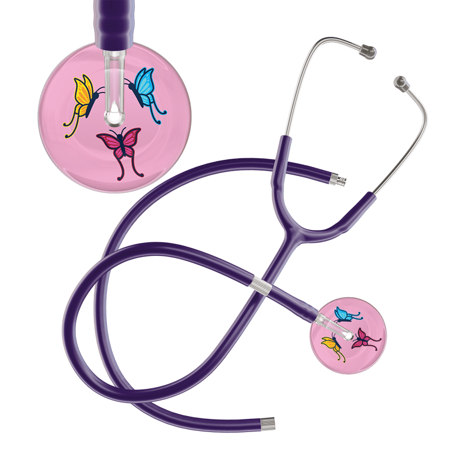 Ultrascope Single Stethoscope Light Pink Butterflies / Adult / Purple Extended Tubing Light Butterflies Stethoscope