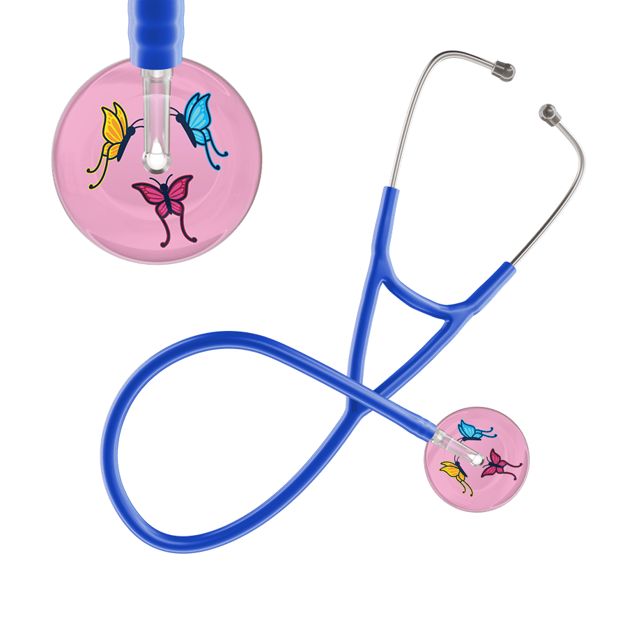 Ultrascope Single Stethoscope Light Pink Butterflies / Adult / Royal Blue Light Butterflies Cardiology Stethoscope
