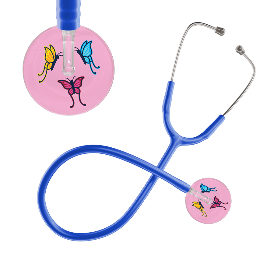 Ultrascope Single Stethoscope Light Pink Butterflies / Adult / Royal Blue Light Butterflies Stethoscope