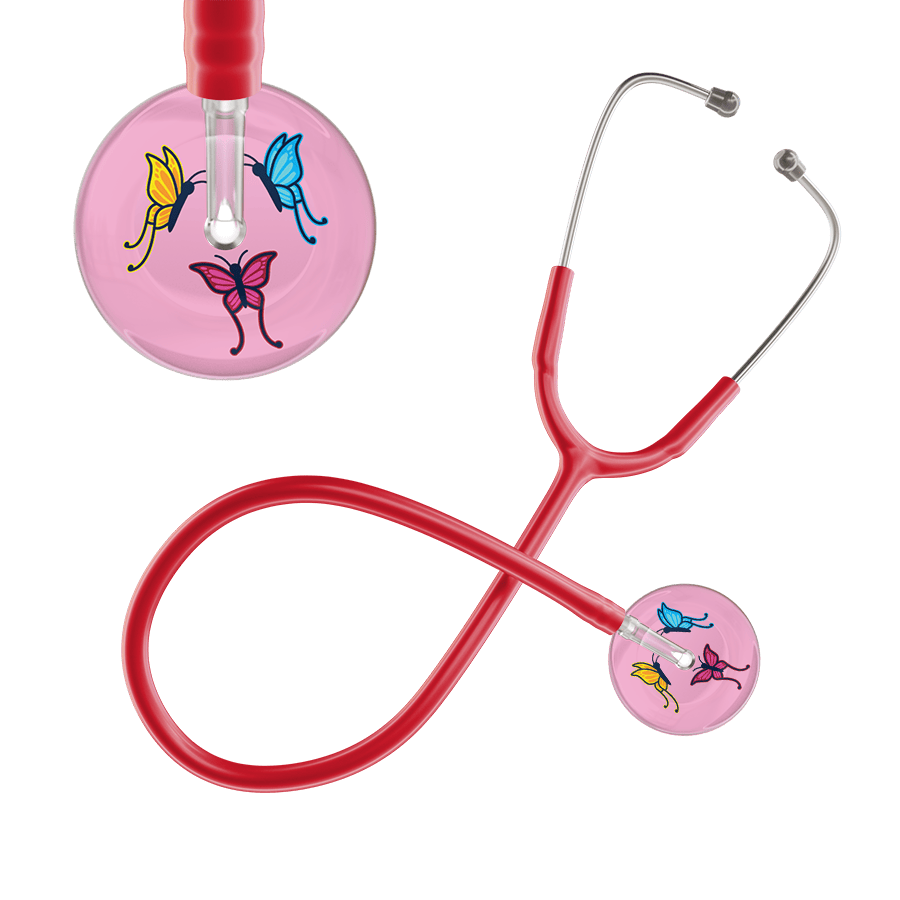 Ultrascope Single Stethoscope Light Pink Butterflies / Adult / Red Light Butterflies Stethoscope