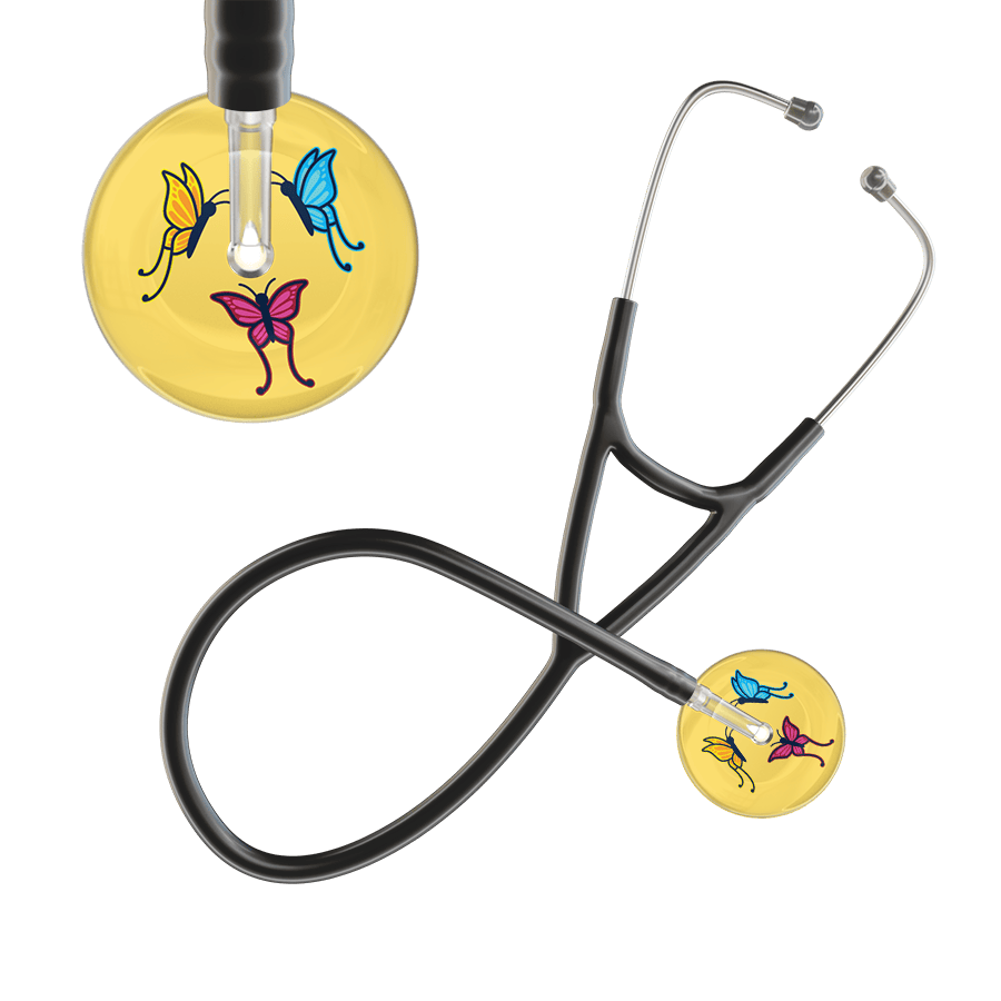 Ultrascope Single Stethoscope Light Yellow Butterflies / Adult / Black Light Butterflies Cardiology Stethoscope