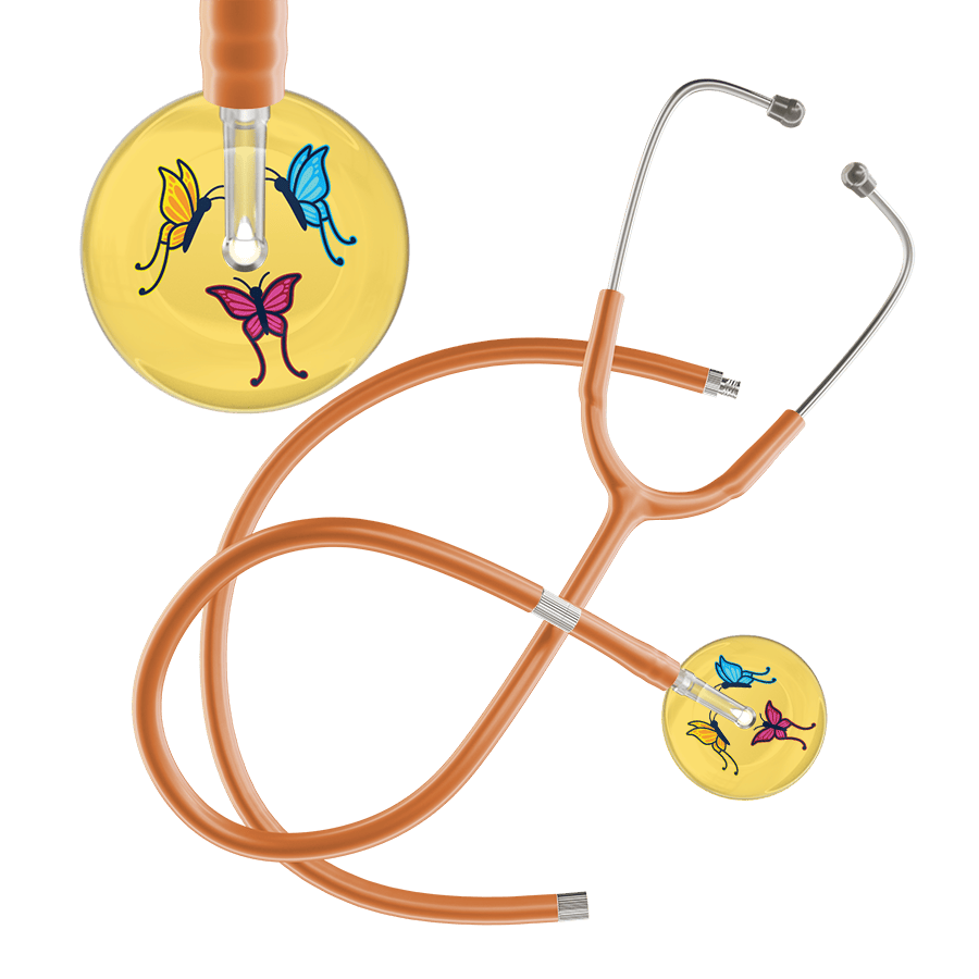 Ultrascope Single Stethoscope Light Yellow Butterflies / Adult / Caramel Extended Tubing Light Butterflies Stethoscope