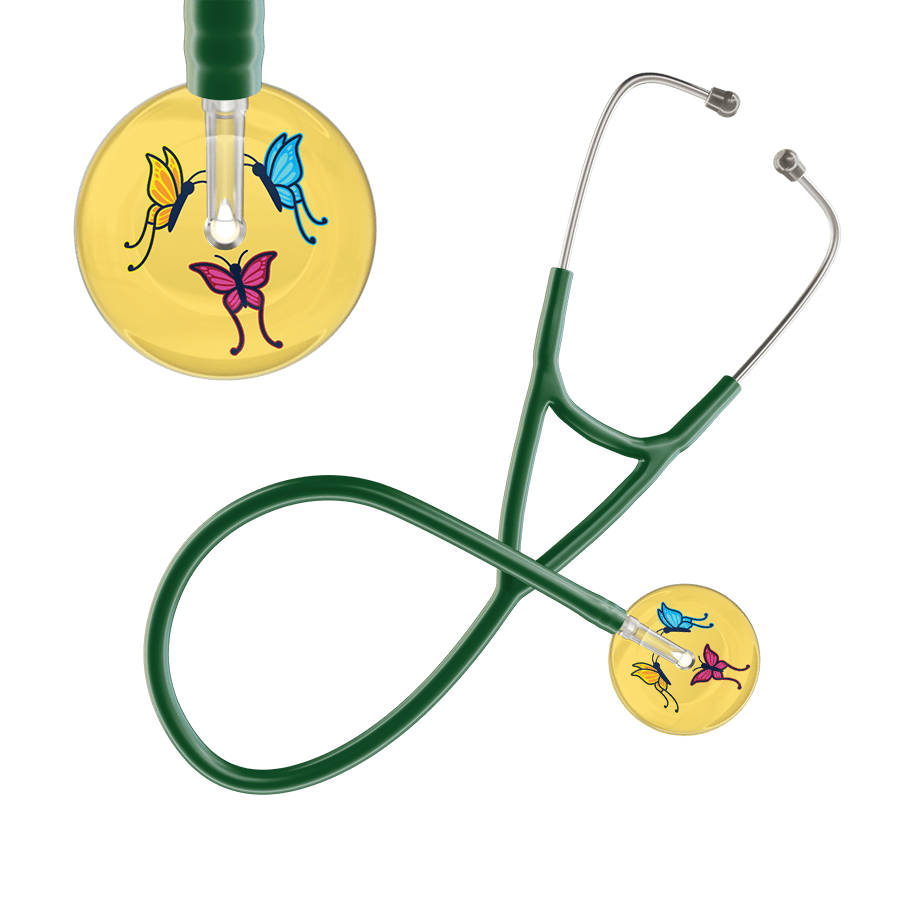 Ultrascope Single Stethoscope Light Yellow Butterflies / Adult / Dark Green Light Butterflies Cardiology Stethoscope