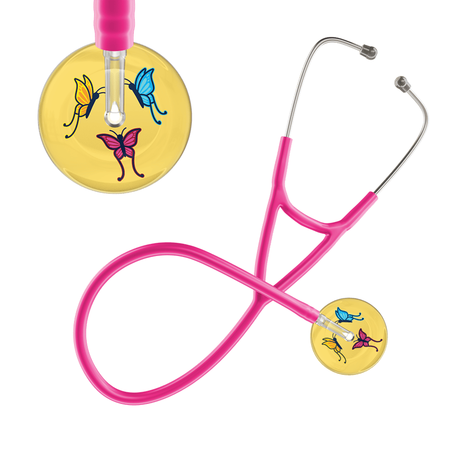 Ultrascope Single Stethoscope Light Yellow Butterflies / Adult / Hot Pink Light Butterflies Cardiology Stethoscope