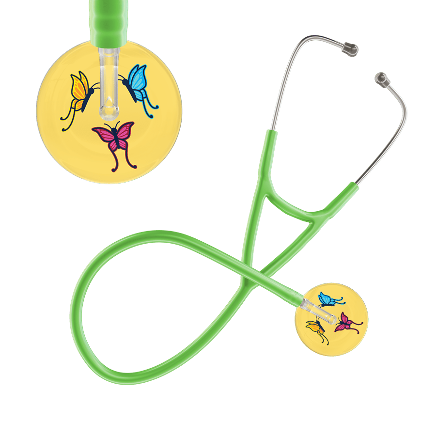 Ultrascope Single Stethoscope Light Yellow Butterflies / Adult / Lime Green Light Butterflies Cardiology Stethoscope