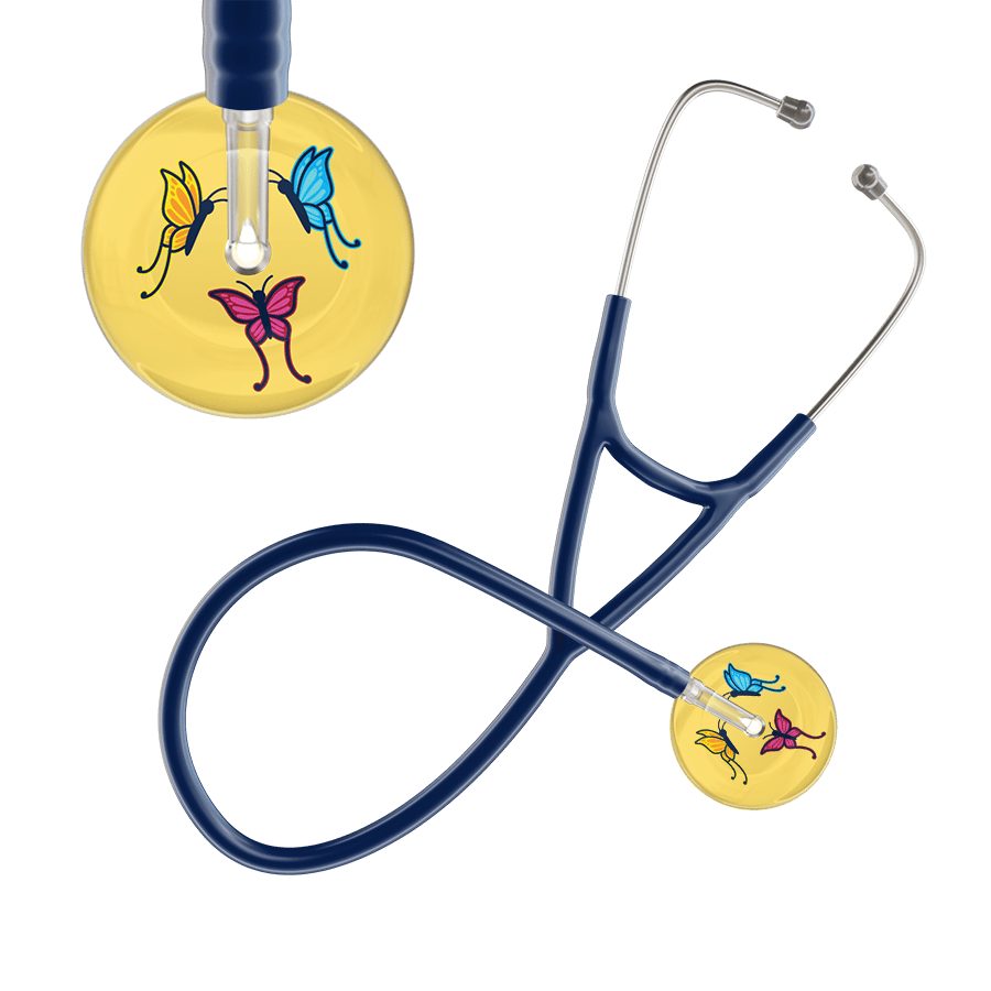 Ultrascope Single Stethoscope Light Yellow Butterflies / Adult / Navy Light Butterflies Cardiology Stethoscope