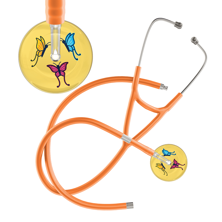 Ultrascope Single Stethoscope Light Yellow Butterflies / Adult / Orange Extended Tubing Light Butterflies Cardiology Stethoscope