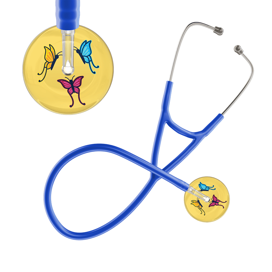 Ultrascope Single Stethoscope Light Yellow Butterflies / Adult / Royal Blue Light Butterflies Cardiology Stethoscope