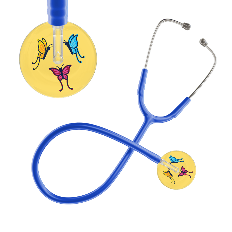 Ultrascope Single Stethoscope Light Yellow Butterflies / Adult / Royal Blue Butterflies Stethoscope