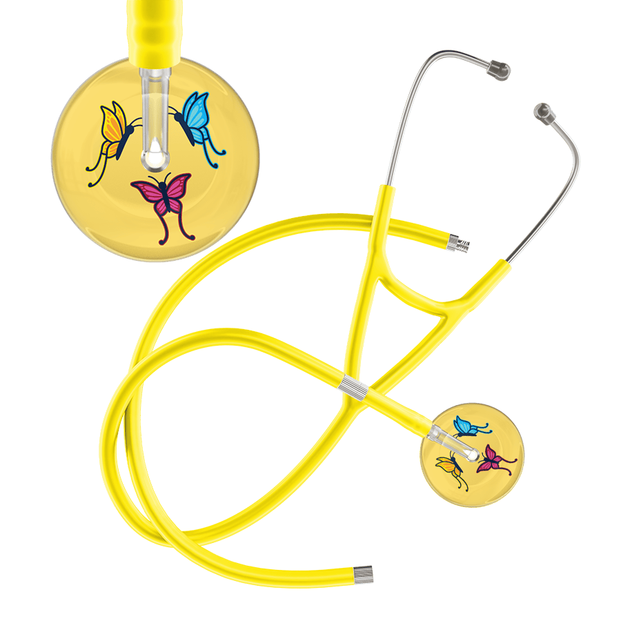 Ultrascope Single Stethoscope Light Yellow Butterflies / Adult / Yellow Extended Tubing Light Butterflies Cardiology Stethoscope
