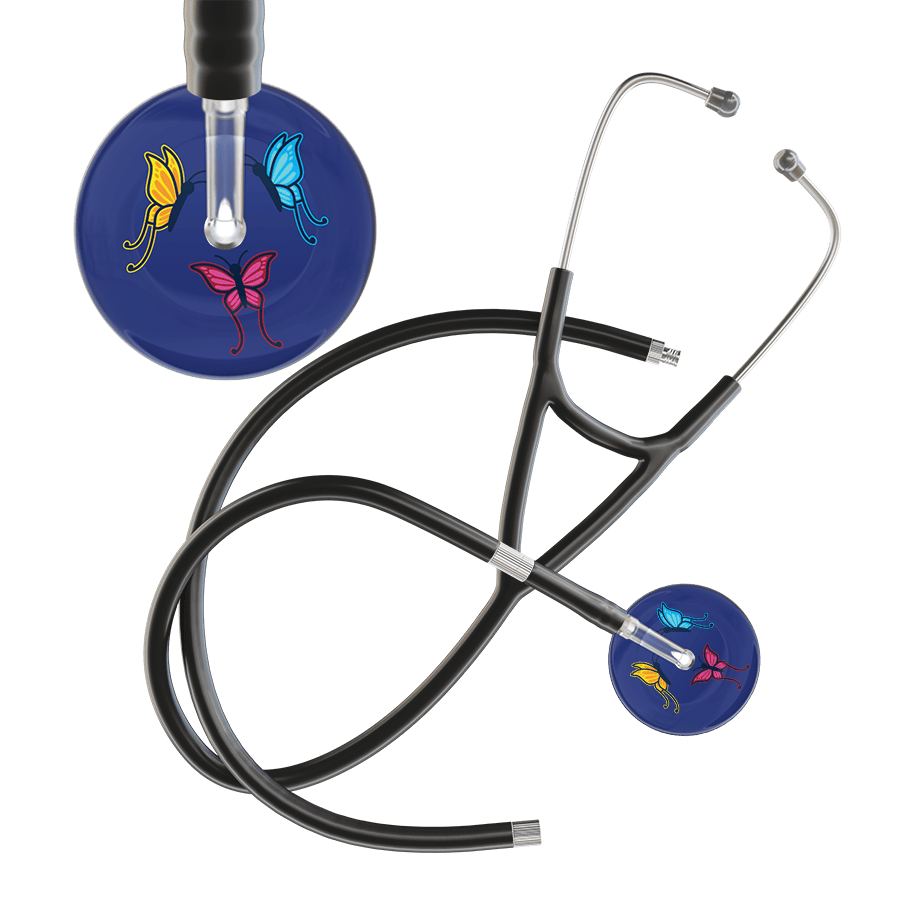 Ultrascope Single Stethoscope Royal Blue Butterflies / Adult / Black Extended Tubing Dark Butterflies Cardiology Stethoscope