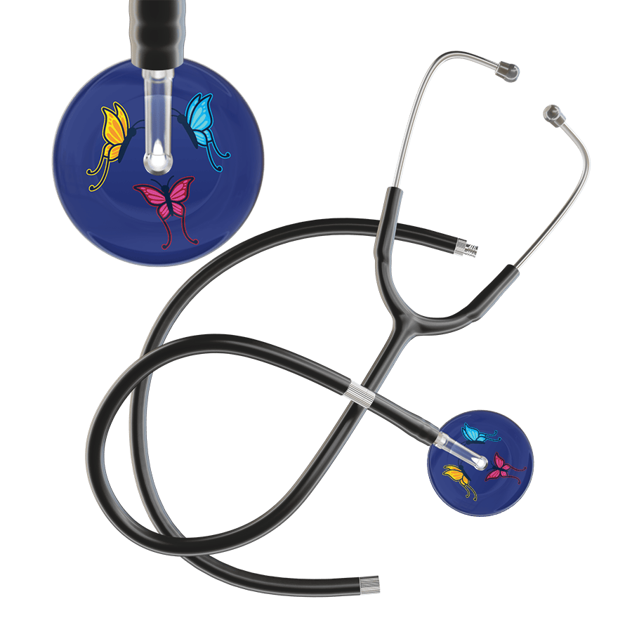 Ultrascope Single Stethoscope Royal Blue Butterflies / Adult / Black Extended Tubing Dark Butterflies Stethoscope