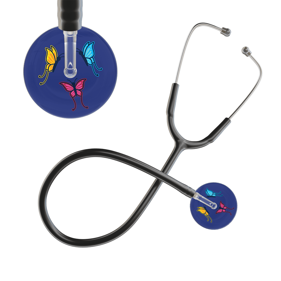 Ultrascope Single Stethoscope Royal Blue Butterflies / Adult / Black Dark Butterflies Stethoscope