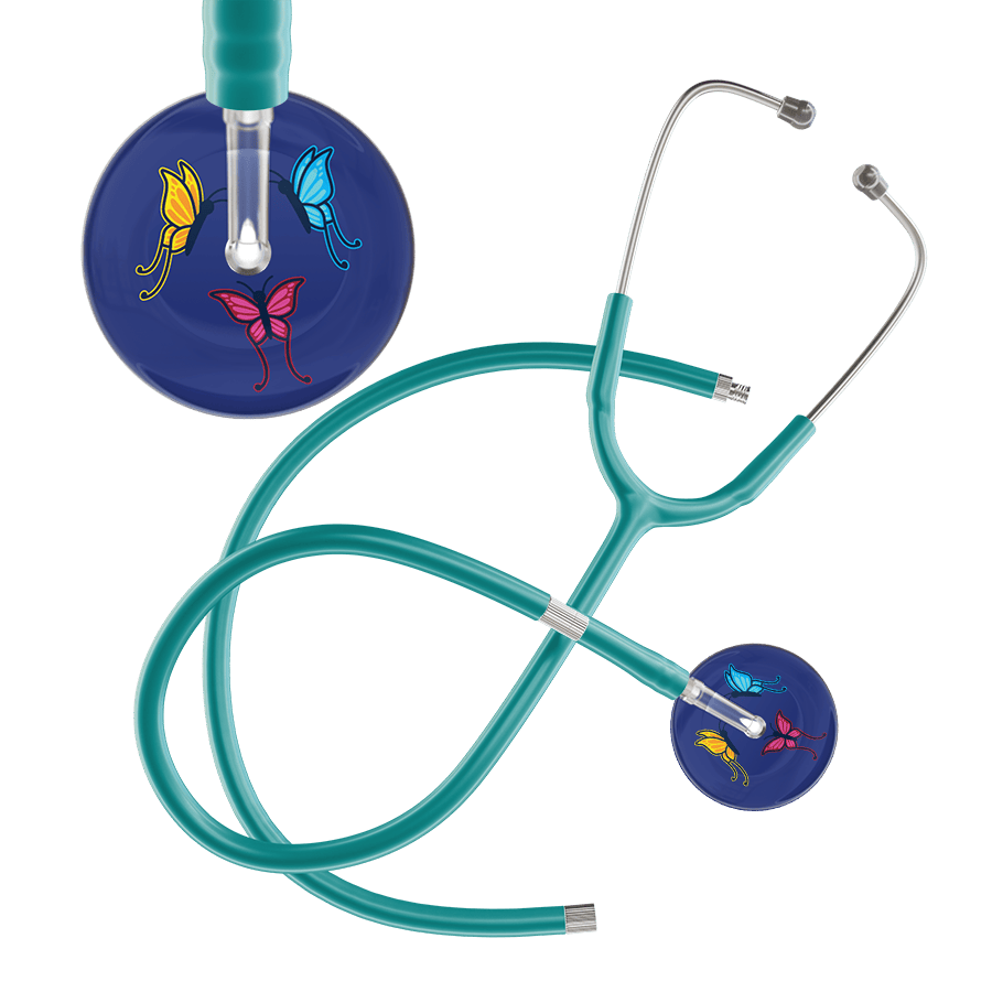 Ultrascope Single Stethoscope Royal Blue Butterflies / Adult / Jade Extended Tubing Dark Butterflies Stethoscope