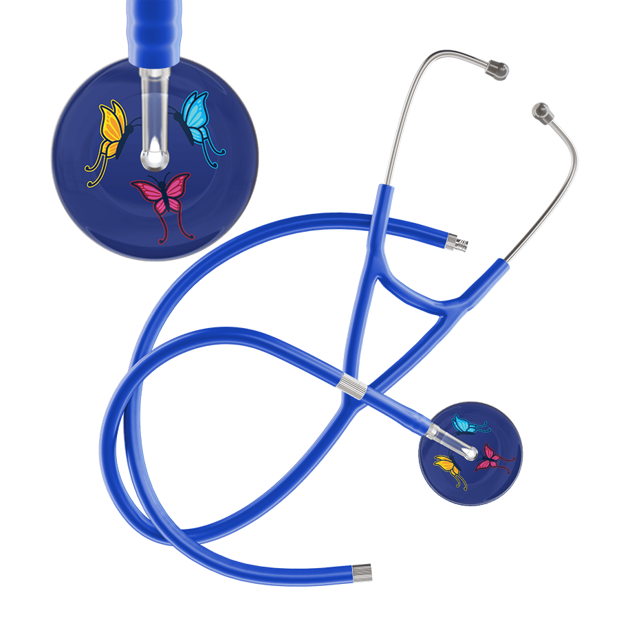 Ultrascope Single Stethoscope Royal Blue Butterflies / Adult / Royal Blue Extended Tubing Dark Butterflies Cardiology Stethoscope