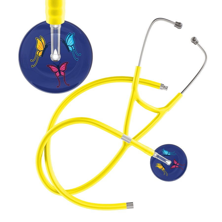 Ultrascope Single Stethoscope Royal Blue Butterflies / Adult / Yellow Extended Tubing Dark Butterflies Cardiology Stethoscope
