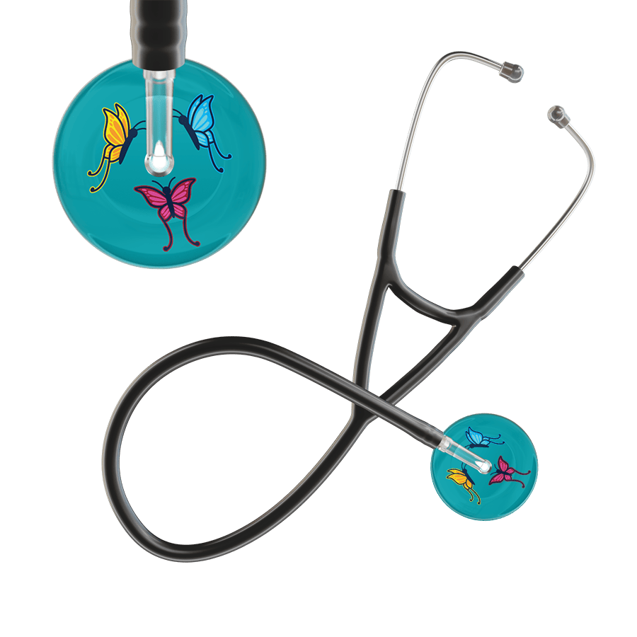 Ultrascope Single Stethoscope Teal Butterflies / Adult / Black Dark Butterflies Cardiology Stethoscope