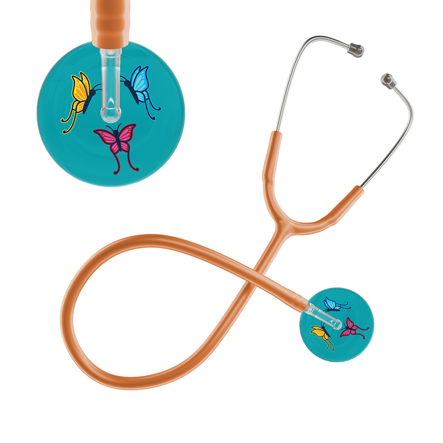 Ultrascope Single Stethoscope Teal Butterflies / Pediatric / Caramel Dark Butterflies Stethoscope