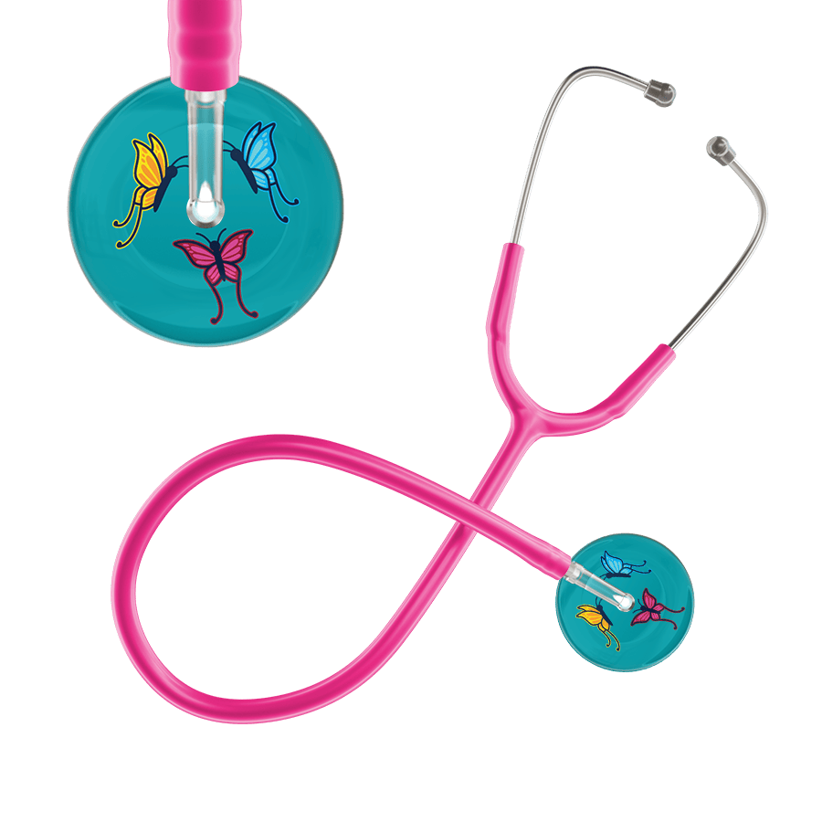 Ultrascope Single Stethoscope Teal Butterflies / Adult / Hot Pink Dark Butterflies Stethoscope