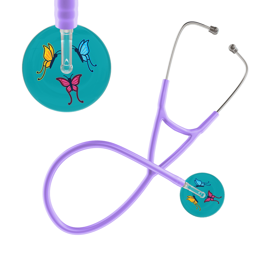 Ultrascope Single Stethoscope Teal Butterflies / Adult / Lavender Dark Butterflies Cardiology Stethoscope