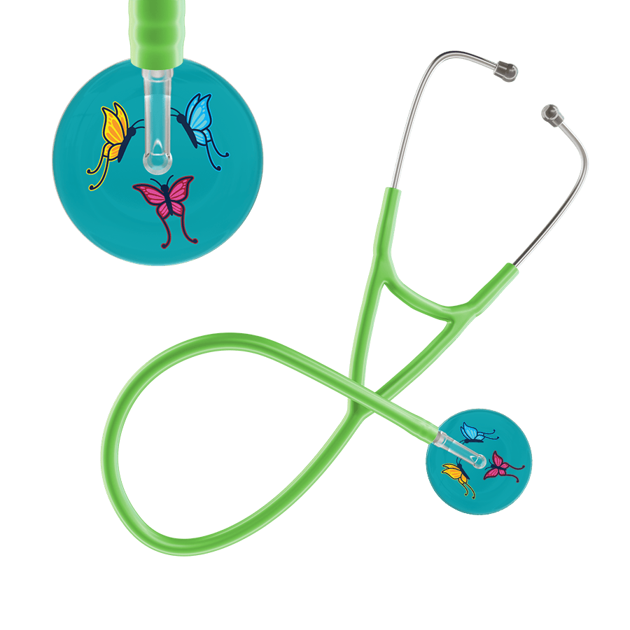 Ultrascope Single Stethoscope Teal Butterflies / Adult / Lime Green Dark Butterflies Cardiology Stethoscope