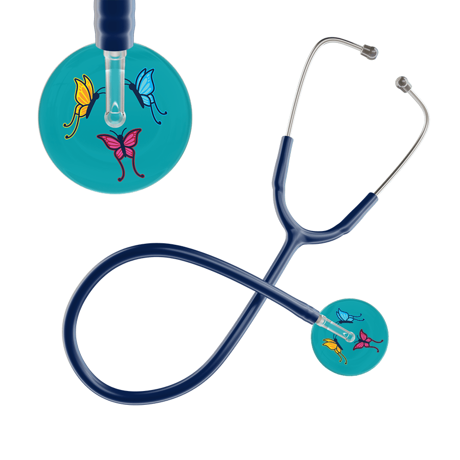 Ultrascope Single Stethoscope Teal Butterflies / Adult / Navy Dark Butterflies Stethoscope
