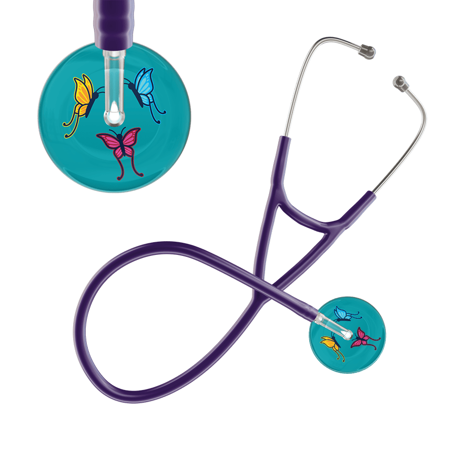 Ultrascope Single Stethoscope Teal Butterflies / Adult / Purple Dark Butterflies Cardiology Stethoscope