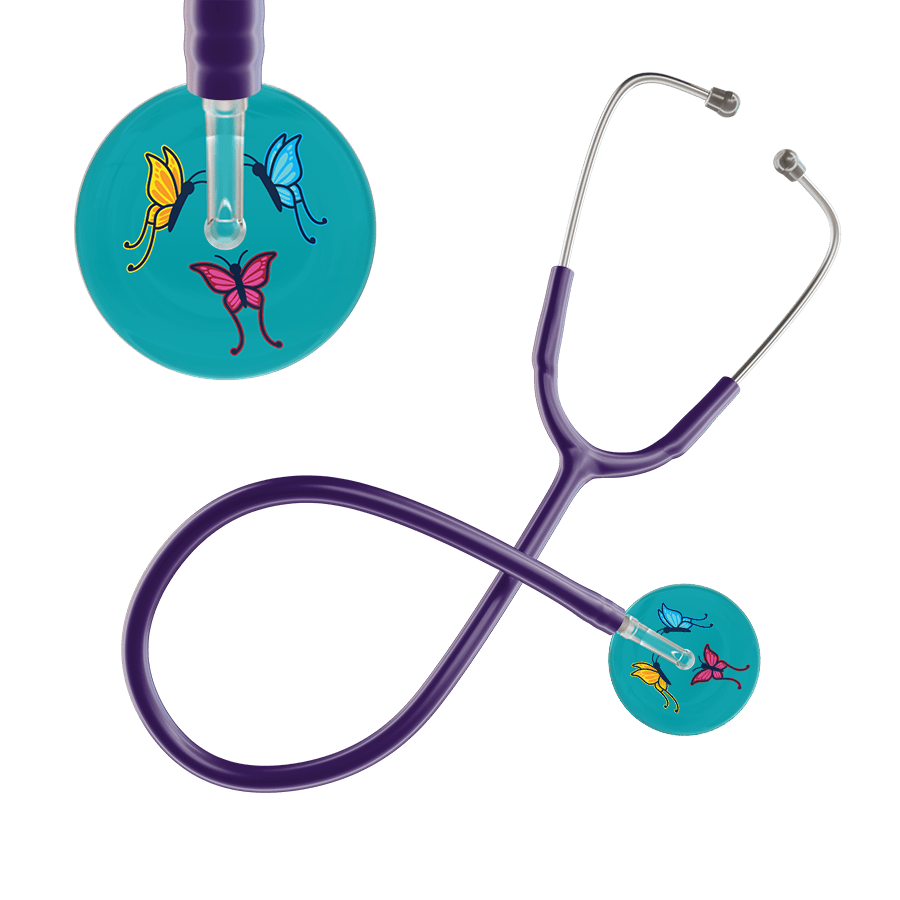Ultrascope Single Stethoscope Teal Butterflies / Adult / Purple Butterflies Stethoscope