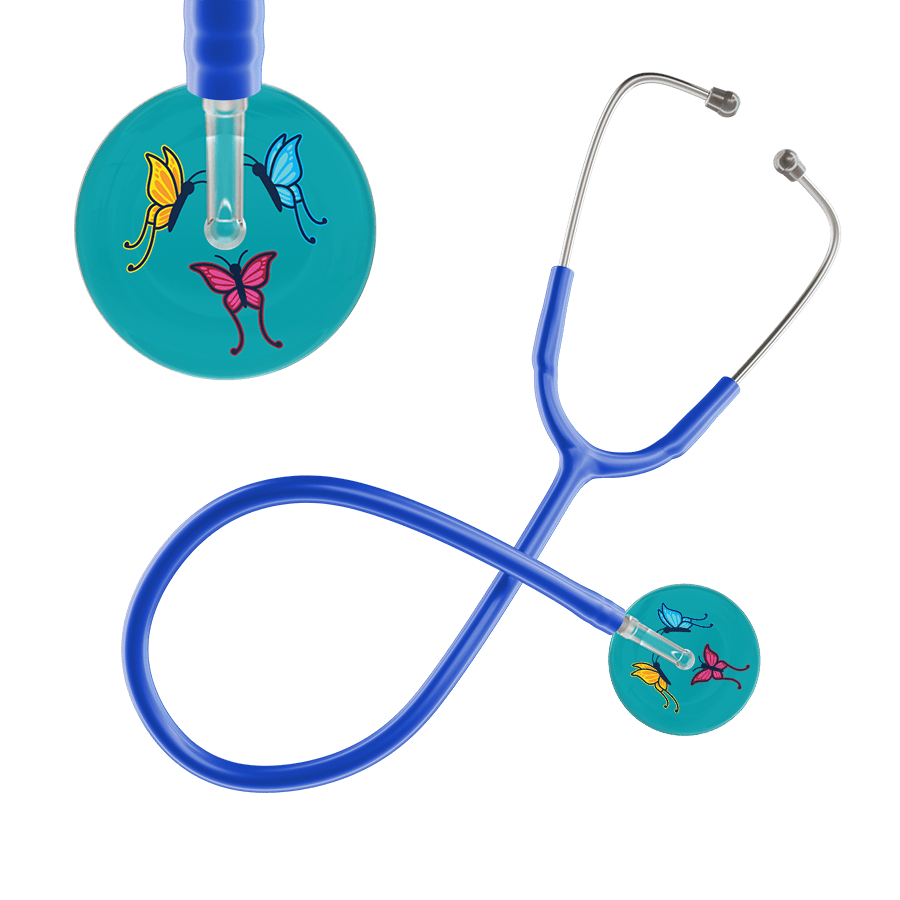 Ultrascope Single Stethoscope Teal Butterflies / Adult / Royal Blue Butterflies Stethoscope