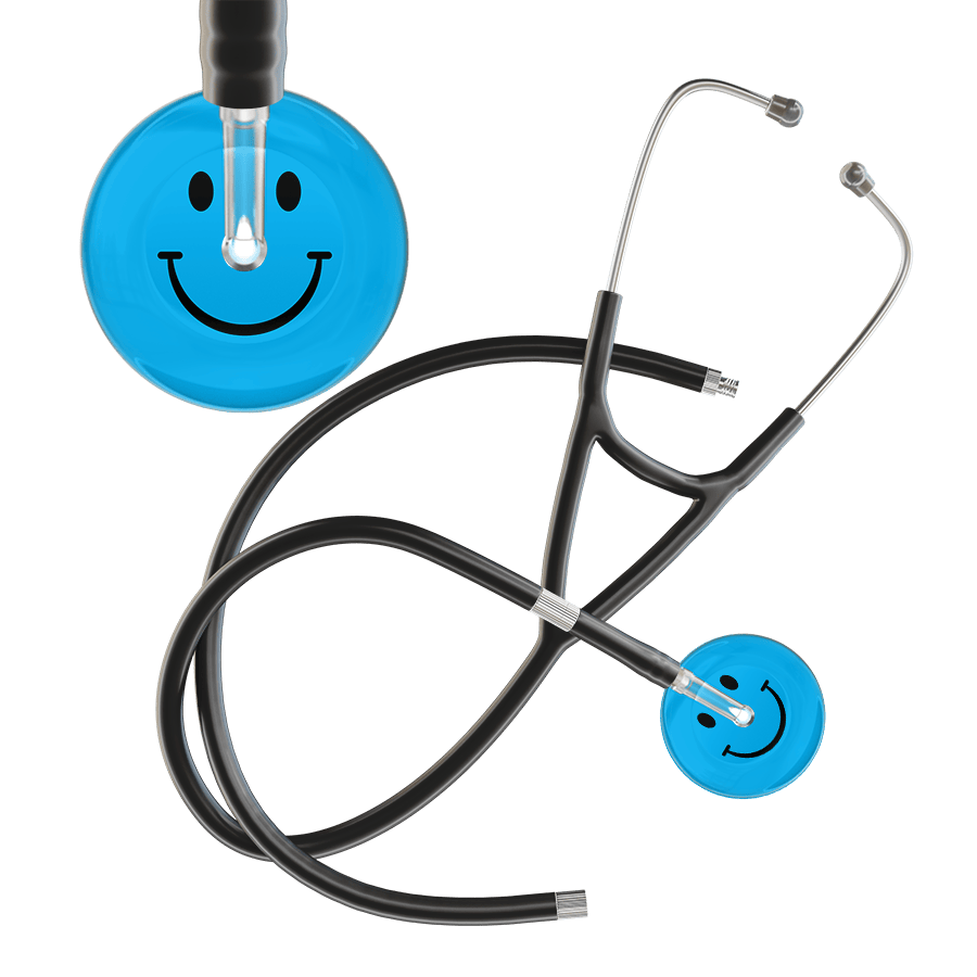 Ultrascope Single Stethoscope Smiley Face Cyan (CY) / Pediatric / Black Extended Tubing Dark Smiley Face Cardiology Stethoscope