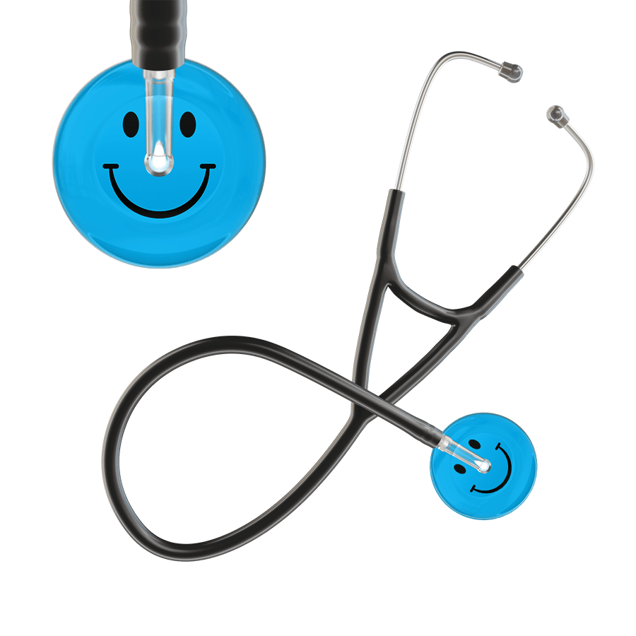 Ultrascope Single Stethoscope Smiley Face Cyan (CY) / Adult / Black Dark Smiley Face Cardiology Stethoscope