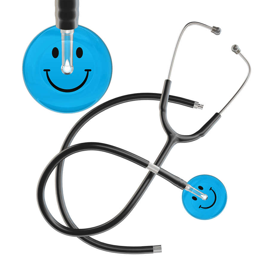 Ultrascope Single Stethoscope Smiley Face Cyan (CY) / Pediatric / Black Extended Tubing Dark Smiley Face Stethoscope