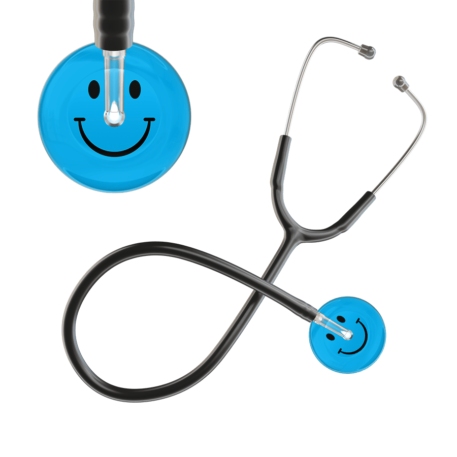 Ultrascope Single Stethoscope Smiley Face Cyan (CY) / Pediatric / Black Dark Smiley Face Stethoscope