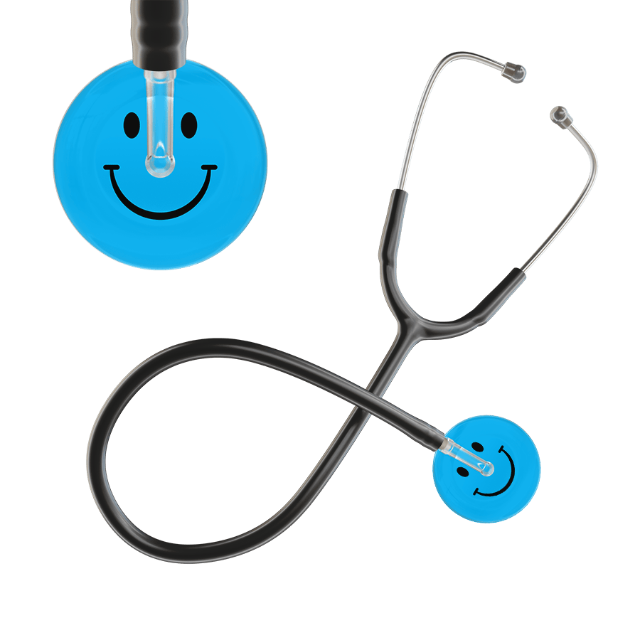 Ultrascope Single Stethoscope Smiley Face Cyan (CY) / Adult / Black Smiley Face Stethoscope