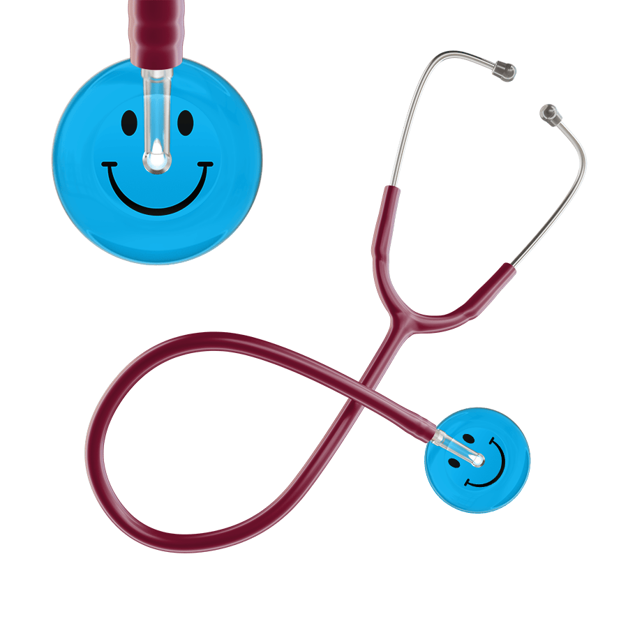 Ultrascope Single Stethoscope Smiley Face Cyan (CY) / Adult / Burgundy Dark Smiley Face Stethoscope