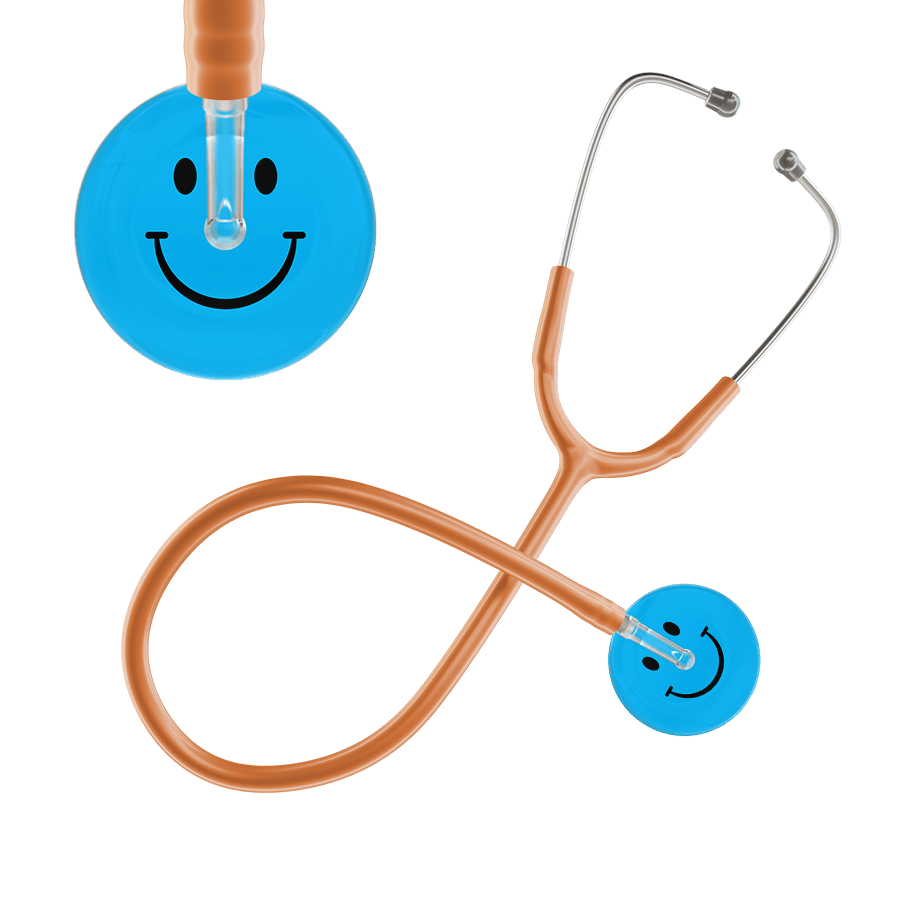 Ultrascope Single Stethoscope Smiley Face Cyan (CY) / Pediatric / Caramel Dark Smiley Face Stethoscope