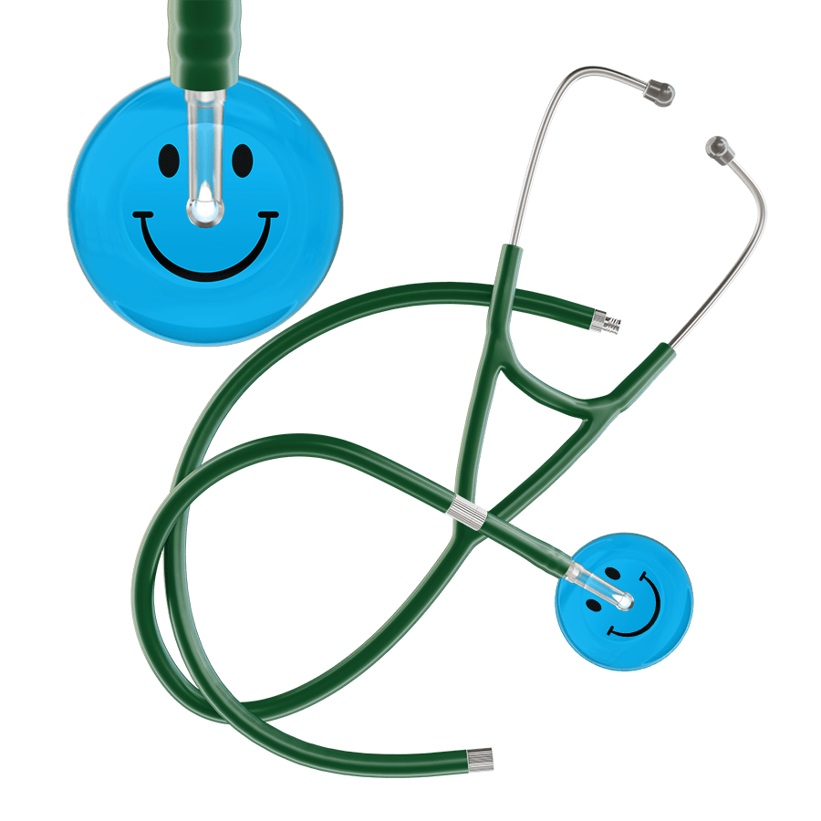 Ultrascope Single Stethoscope Smiley Face Cyan (CY) / Pediatric / Dark Green Extended Tubing Dark Smiley Face Cardiology Stethoscope