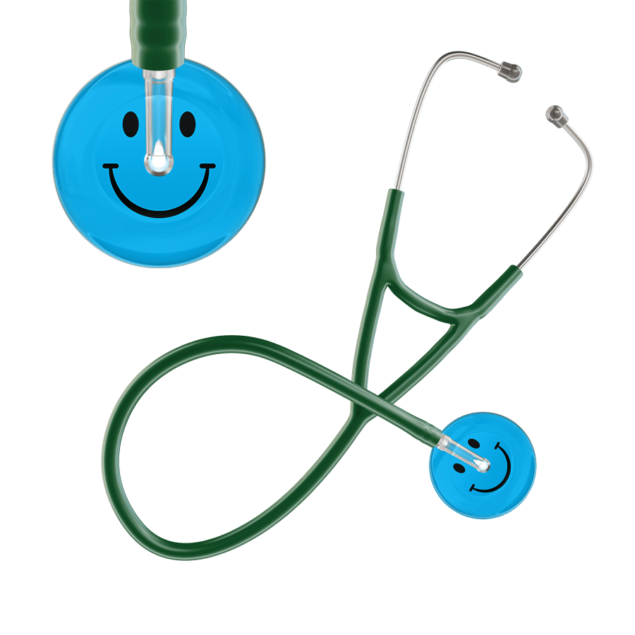Ultrascope Single Stethoscope Smiley Face Cyan (CY) / Pediatric / Dark Green Dark Smiley Face Cardiology Stethoscope