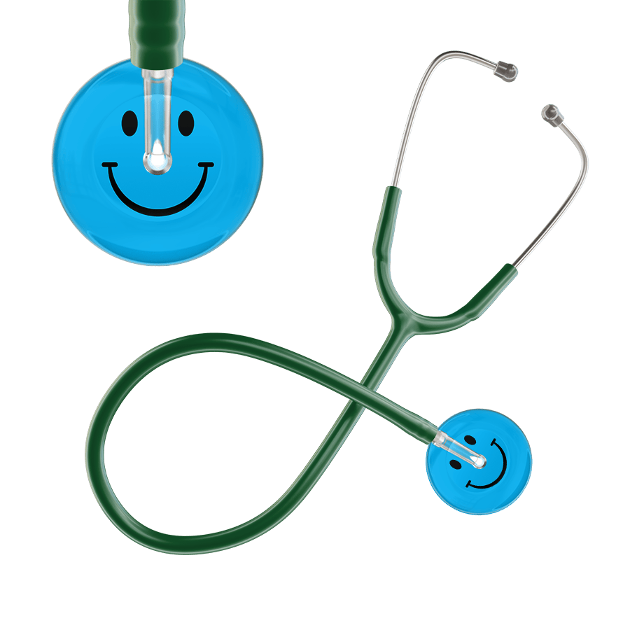 Ultrascope Single Stethoscope Smiley Face Cyan (CY) / Pediatric / Dark Green Dark Smiley Face Stethoscope