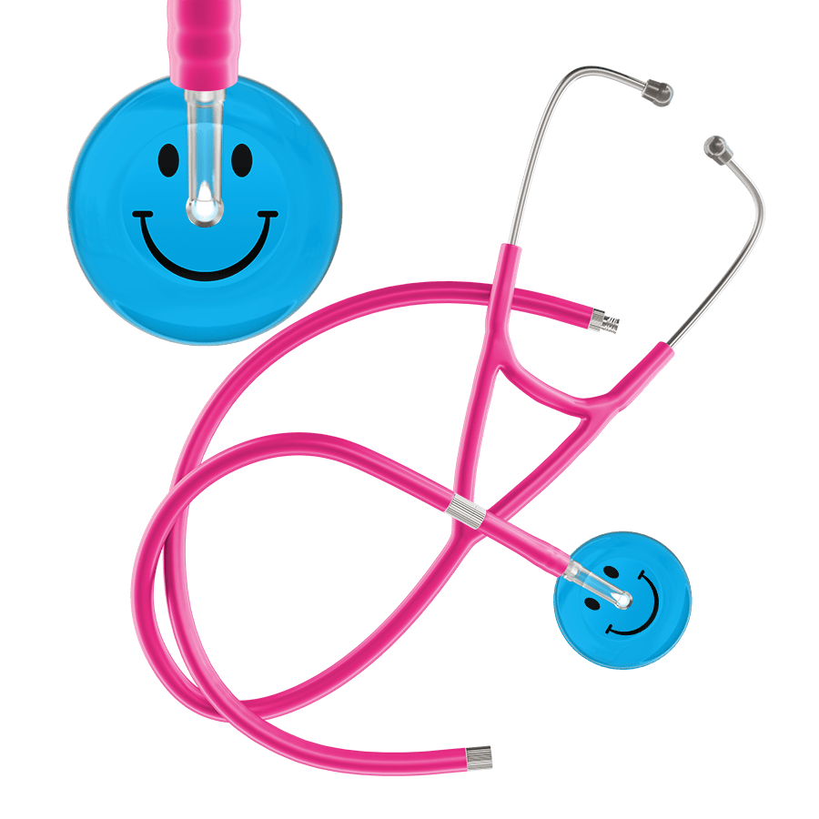 Ultrascope Single Stethoscope Smiley Face Cyan (CY) / Adult / Hot Pink Extended Tubing Dark Smiley Face Cardiology Stethoscope