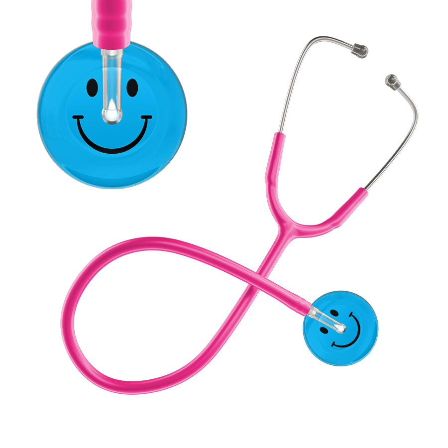 Ultrascope Single Stethoscope Smiley Face Cyan (CY) / Adult / Hot Pink Dark Smiley Face Stethoscope