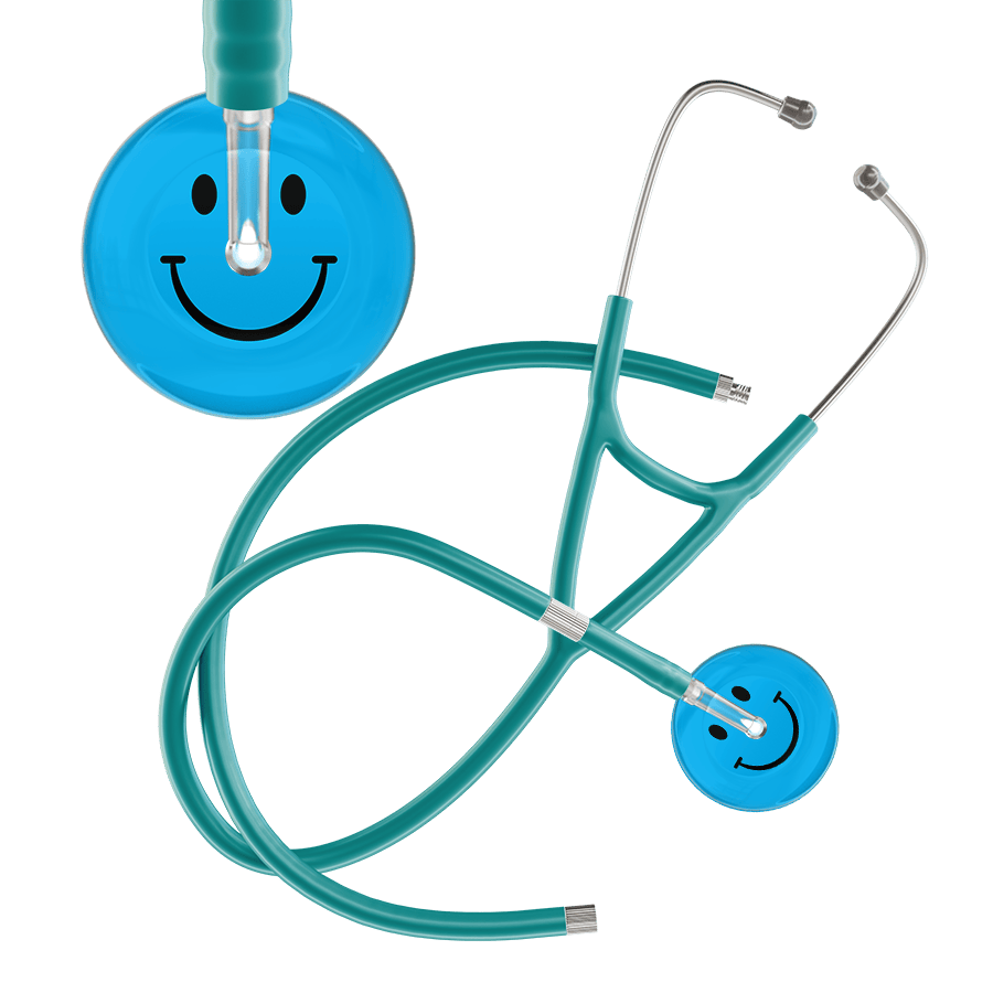 Ultrascope Single Stethoscope Smiley Face Cyan (CY) / Adult / Jade Extended Tubing Dark Smiley Face Cardiology Stethoscope